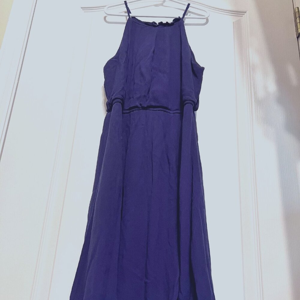 Blue Rain Girls Long Maxi Dress-Navy Blue-Flowy-Size 14-Lined-Button at Neck-Fit